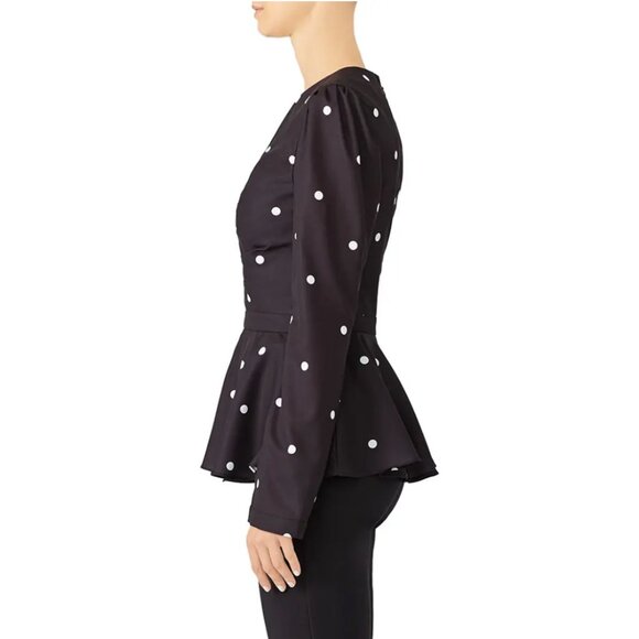 Fame & Partners Black & White Polka Dot The Chen Peplum Top 4 - Picture 3 of 12